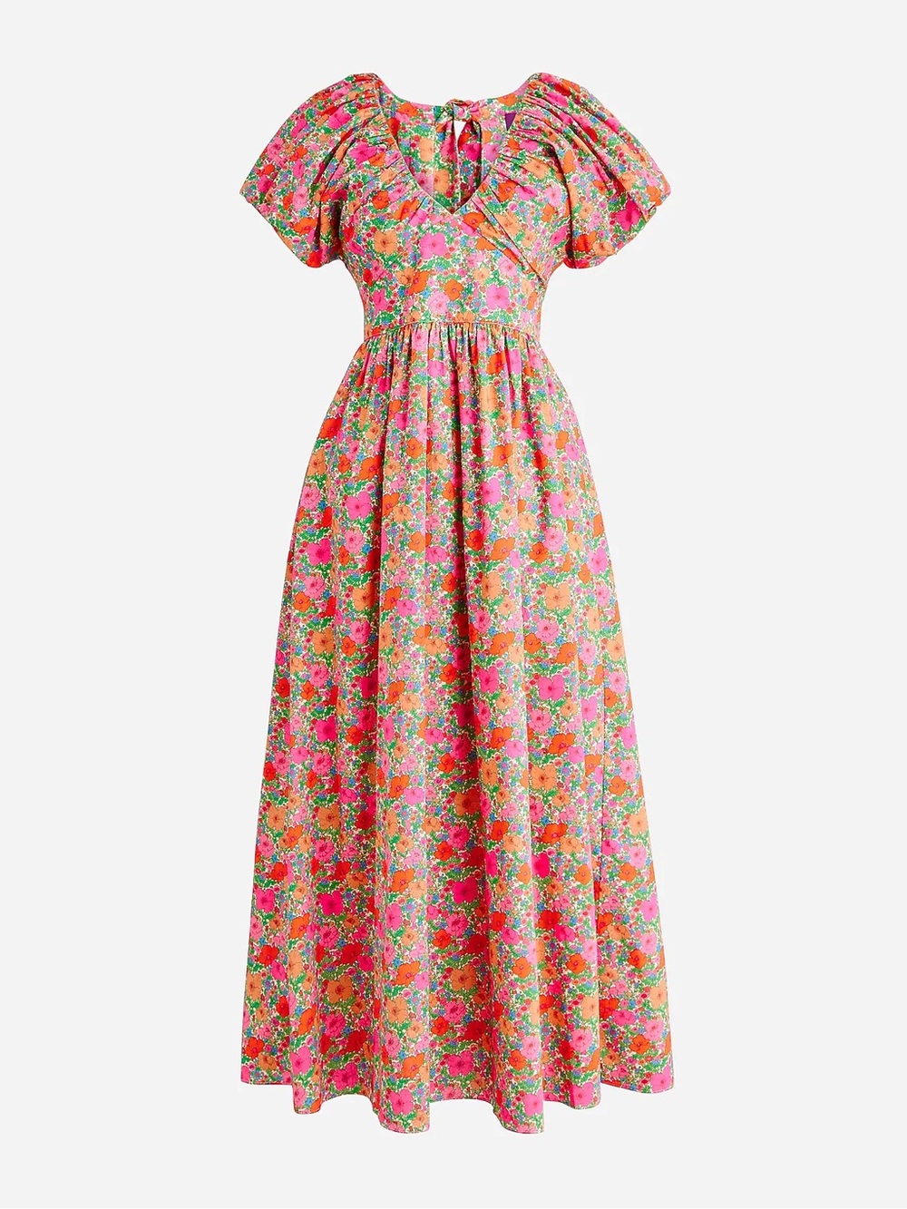 J.Crew Liberty London Bow Puff Sleeve Floral Maxi Dress Pink Meadow Song Plus 24 - Picture 1 of 11